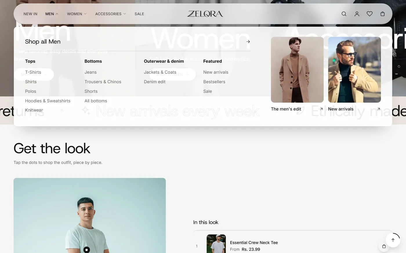 Mega menu opened on hover