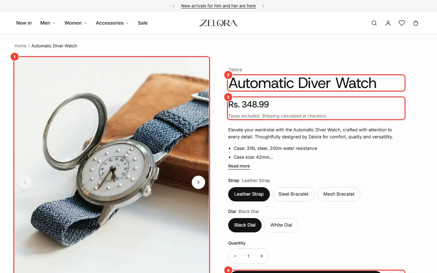 Product page on the demo store