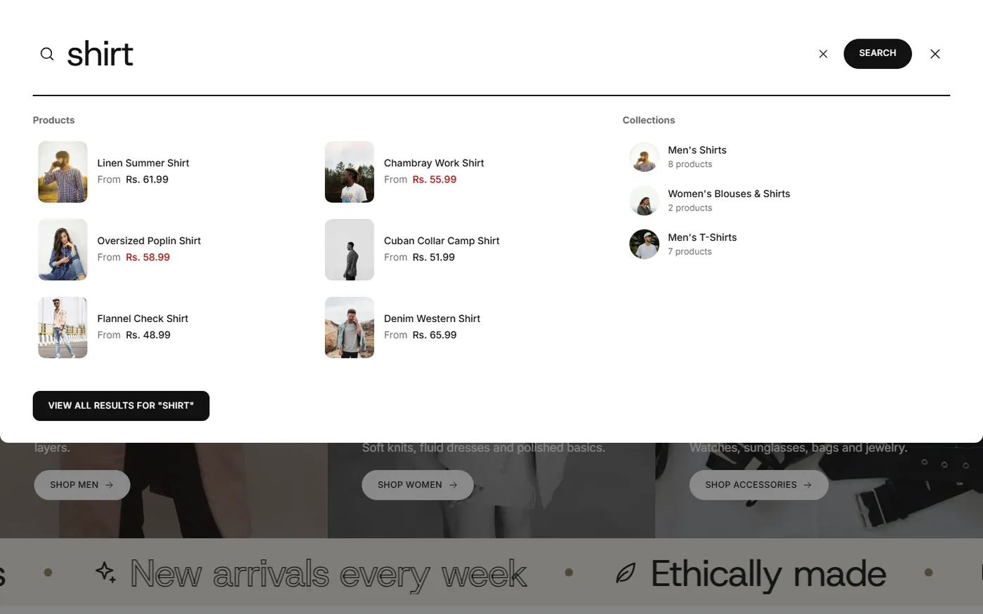 Search and cart on the demo store