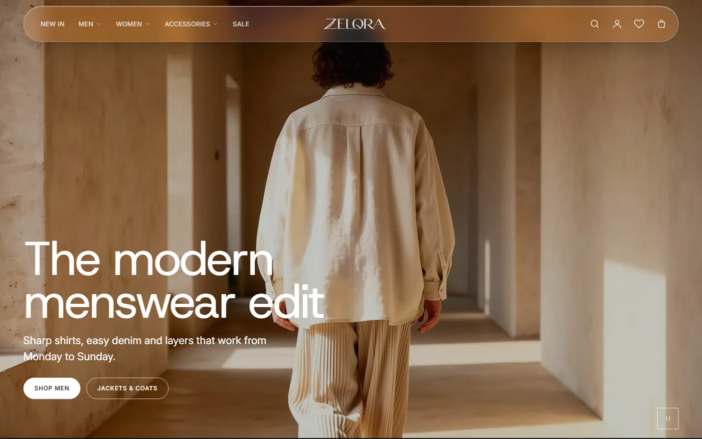 Zelora home page hero on desktop