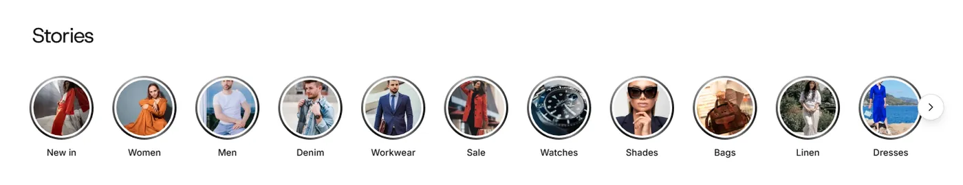 Shoppable stories section